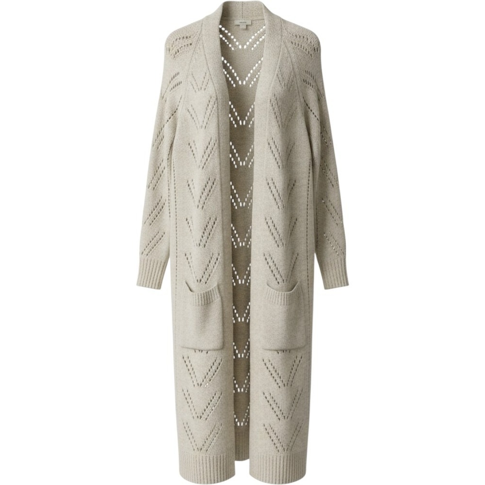 a.n.a A New Approach Womens XXL Oatmeal Pointelle Knit Longline Duster Cardigan